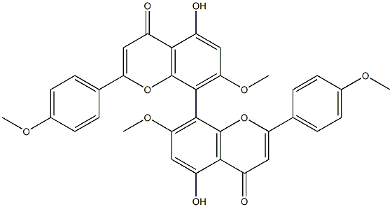 2,2'-Bis(4-methoxyphenyl)-5,5'-dihydroxy-7,7'-dimethoxy-8,8'-bi(4H-1-benzopyran)-4,4'-dione 结构式