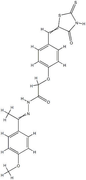 N-[1-(4-methoxyphenyl)ethylideneamino]-2-[4-[(E)-(4-oxo-2-sulfanyliden e-thiazolidin-5-ylidene)methyl]phenoxy]acetamide 结构式