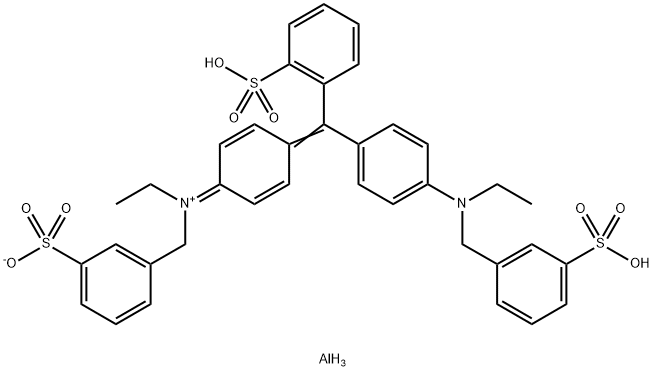 hexahydrogen tris[(ethyl)[4-[[4-[ethyl(3-sulphonatobenzyl)amino]phenyl](2-sulphonatophenyl)methylene]cyclohexa-2,5-dien-1-ylidene](3-sulphonatobenzyl)ammonium], dialuminium salt 结构式