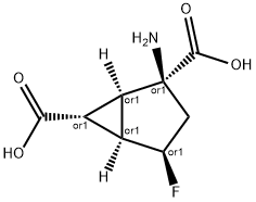 Bicyclo[3.1.0]hexane-2,6-dicarboxylic acid, 2-amino-4-fluoro-, (1R,2S,4R,5R,6R)-rel- (9CI) 结构式