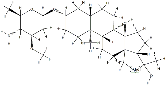 [18,20-Epoxy-14β,20-dihydroxy-5α-pregnan-3β-yl]4-amino-2,4,6-trideoxy-3-O-methyl-β-D-ribo-hexopyranoside 结构式