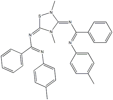 N-(2,4-dimethyl-5-{[[(4-methylphenyl)imino](phenyl)methyl]imino}-1,2,4-thiadiazolidin-3-ylidene)-N'-(4-methylphenyl)benzenecarboximidamide 结构式