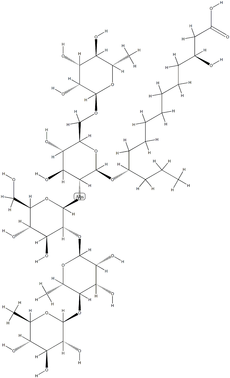 (3S,11S)-3-Hydroxy-11-[[6-O-(α-L-rhamnopyranosyl)-2-O-[2-O-[4-O-(6-deoxy-β-D-glucopyranosyl)-α-L-rhamnopyranosyl]-β-D-glucopyranosyl]-β-D-glucopyranosyl]oxy]tetradecanoic acid 结构式