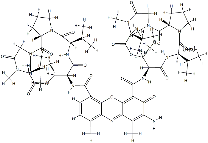 N,N'-[2-Amino-1,9-dimethyl-3-oxo-3H-phenoxazine-4,6-diylbis(carbonyl)]bis[cyclo(L-Thr*-D-Val-L-Pro-N-methyl Gly-N-methyl-L-Val-)] 结构式