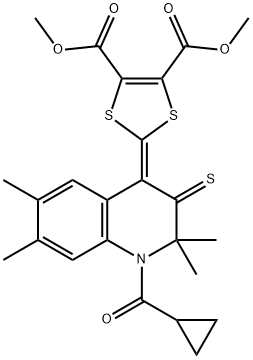 dimethyl 2-(1-(cyclopropylcarbonyl)-2,2,6,7-tetramethyl-3-thioxo-2,3-dihydro-4(1H)-quinolinylidene)-1,3-dithiole-4,5-dicarboxylate 结构式