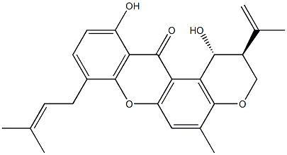 (1R)-2,3-Dihydro-1α,11-dihydroxy-5-methyl-8-(3-methyl-2-butenyl)-2β-(1-methylvinyl)pyrano[3,2-a]xanthen-12(1H)-one 结构式