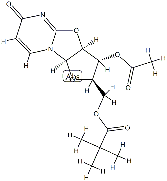 2,2-Dimethylpropionic acid [(2R)-3β-acetoxy-2,3,3aβ,9aβ-tetrahydro-6-oxo-6H-furo[2',3':4,5]oxazolo[3,2-a]pyrimidin-2α-yl]methyl ester 结构式