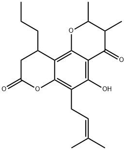 2,3,9,10-Tetrahydro-5-hydroxy-2,3-dimethyl-6-(3-methyl-2-butenyl)-10-propyl-4H,8H-benzo[1,2-b:3,4-b']dipyran-4,8-dione 结构式