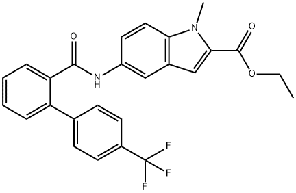 乙基 1-甲基-5-(4-(三氟甲基)-[1,1-二联苯]-2-基碳杂草酰氨基)-1H-吲哚-2-甲酸基酯 结构式