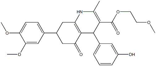 2-methoxyethyl 7-(3,4-dimethoxyphenyl)-4-(3-hydroxyphenyl)-2-methyl-5-oxo-1,4,5,6,7,8-hexahydroquinoline-3-carboxylate 结构式