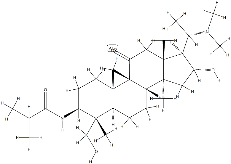 N-[(20S)-20-(Dimethylamino)-16α-hydroxy-4α-(hydroxymethyl)-4,14-dimethyl-11-oxo-9β,19-cyclo-5α-pregnan-3β-yl]-2-methylpropanamide 结构式