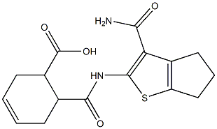 6-({[3-(aminocarbonyl)-5,6-dihydro-4H-cyclopenta[b]thien-2-yl]amino}carbonyl)-3-cyclohexene-1-carboxylic acid 结构式