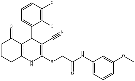 2-{[3-cyano-4-(2,3-dichlorophenyl)-5-oxo-1,4,5,6,7,8-hexahydroquinolin-2-yl]sulfanyl}-N-(3-methoxyphenyl)acetamide 结构式