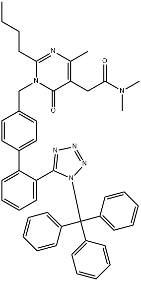 2-丁基-1,6-二氢-N,N,4-三甲基-6-氧代-1-[[2'-[1-(三苯甲基)-1H-四氮唑-5-基][1,1'-联苯]-4-基]甲基]-5-嘧啶乙酰胺 结构式