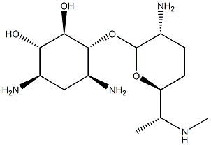 4-O-[2-Amino-6-(methylamino)-2,3,4,6,7-pentadeoxy-α-D-ribo-heptopyranosyl]-2-deoxy-D-streptamine 结构式