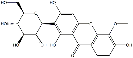 2-β-D-Glucopyranosyl-1,3,6-trihydroxy-5-methoxy-9H-xanthen-9-one 结构式