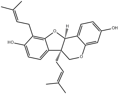 (6aR)-6a,11aα-Dihydro-6a,10-bis(3-methyl-2-butenyl)-6H-benzofuro[3,2-c][1]benzopyran-3,9-diol 结构式