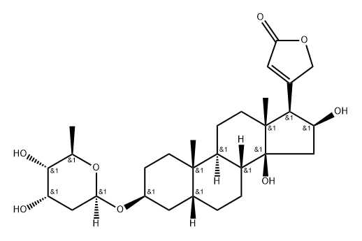 (3beta,5beta,16beta)-3-[(2,6-dideoxy-beta-D\-ribo-hexopyranosyl)oxy]-14,16-dihydroxycard-20(22)-enolide  结构式