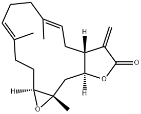 (1aS,4E,8E,10aR,13aS,14aS)-1a,3,6,7,10,10a,11,13a,14,14a-Decahydro-4,8,14a-trimethyl-11-methyleneoxireno[12,13]cyclotetradeca[1,2-b]furan-12(2H)-one 结构式