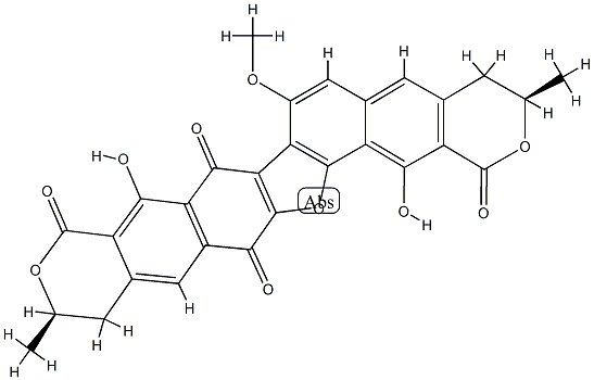 (3R,12R)-3,4,12,13-Tetrahydro-9,17-dihydroxy-7-methoxy-3,12-dimethyl-1H,8H-furo[2'',3'':6,7:4'',5'':7',8']dinaphtho[2,3-c:2',3'-c']dipyran-1,8,10,15-tetrone 结构式