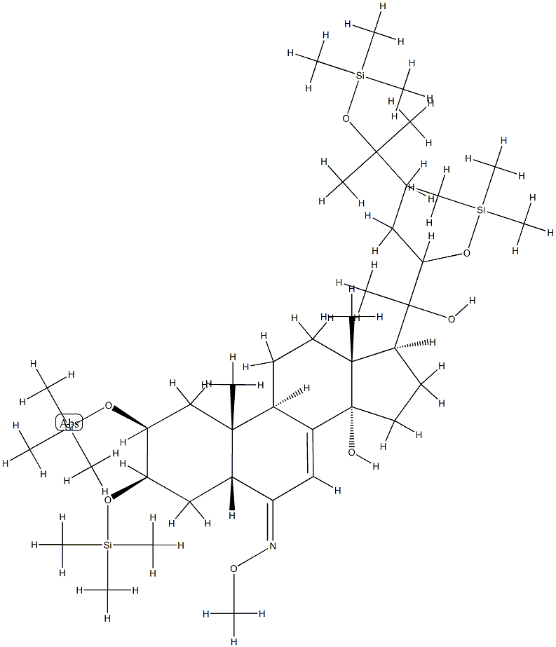 (20ξ)-14,20-Dihydroxy-2β,3β,22,25-tetrakis[(trimethylsilyl)oxy]-5β-cholest-7-en-6-one O-methyl oxime 结构式