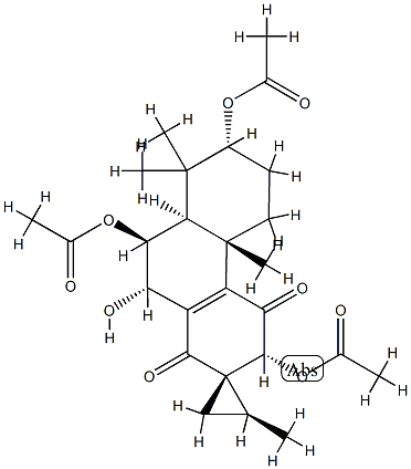 (2S,1S,3'R,4'bS,7'R,8'aR,9'S,10'S)-3',7',9'-Triacetoxy-4'b,5',6',7',8',8'a,9',10'-octahydro-10'-hydroxy-2,4'b,8',8'-tetramethylspiro[cyclopropane-1,2'(1'H)-phenanthrene]-1',4'(3'H)-dione 结构式
