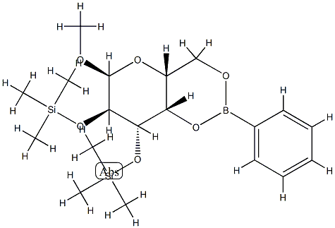 Methyl 2-O,3-O-bis(trimethylsilyl)-4-O,6-O-(phenylboranediyl)-α-D-galactopyranoside 结构式