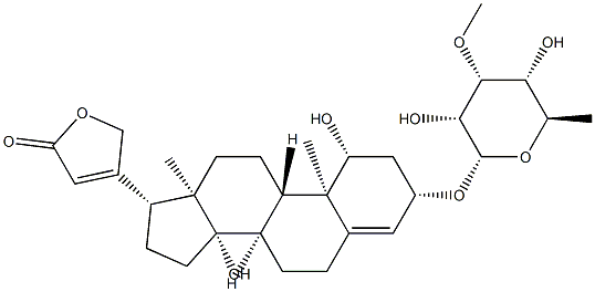 3β-[(6-Deoxy-3-O-methyl-α-D-allopyranosyl)oxy]-1β,14-dihydroxycarda-4,20(22)-dienolide 结构式