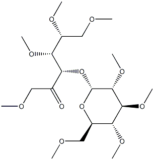 1-O,4-O,5-O,6-O-Tetramethyl-3-O-(2-O,3-O,4-O,6-O-tetramethyl-α-D-glucopyranosyl)-D-fructose 结构式