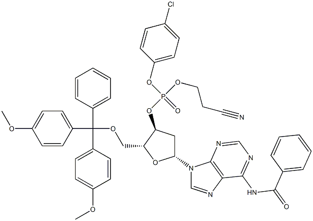 3'-Adenylic acid, N-benzoyl-5'-O-[bis(4-methoxyphenyl)phenylmethyl]-2'-deoxy-, 4-chlorophenyl 2-cyanoethyl ester 结构式
