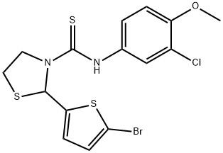 3-Thiazolidinecarbothioamide,2-(5-bromo-2-thienyl)-N-(3-chloro-4-methoxyphenyl)-(9CI) 结构式