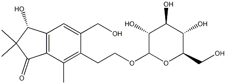 (R)-6-[2-(β-D-Glucopyranosyloxy)ethyl]-2,3-dihydro-3-hydroxy-5-hydroxymethyl-2,2,7-trimethyl-1H-inden-1-one 结构式