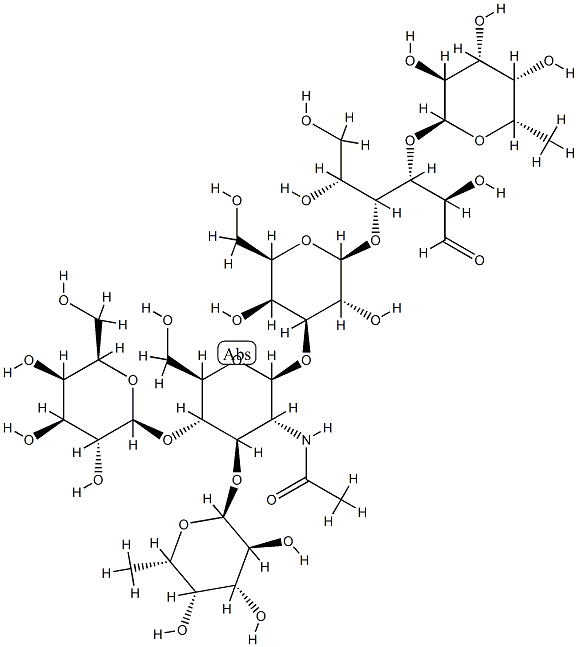 α-L-Fuc-(1→3)-[β-D-Gal-(1→4)]-β-D-GlcNAc-(1→3)-β-D-Gal-[1→4]-(α-L-Fuc-[1→3])-D-Glc