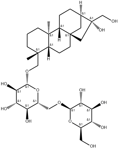 16,17-Dihydroxykauran-18-yl 6-O-β-D-glucopyranosyl-β-D-glucopyranoside 结构式