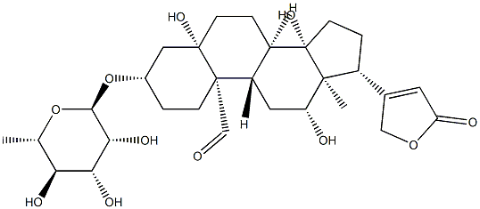 3β-[(6-Deoxy-α-L-mannopyranosyl)oxy]-5,12β,14-trihydroxy-19-oxo-5β-card-20(22)-enolide 结构式