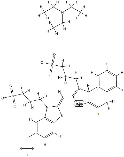 hydrogen 2-[[5-methoxy-3-(3-sulphonatopropyl)-3H-benzothiazol-2-ylidene]methyl]-1-(3-sulphonatopropyl)naphtho[1,2-d]thiazolium, compound with triethylamine 结构式