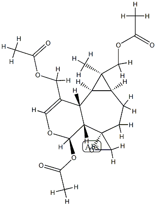 (4R,5S,8S)-4α-Acetoxy-1,8-bis(acetoxymethyl)-4,4aα,6,7,7aβ,8,8aβ,8bα-octahydro-8-methylspiro[5H-cyclopropa[3,4]cyclohepta[1,2-c]pyran-5,2'-oxirane] 结构式