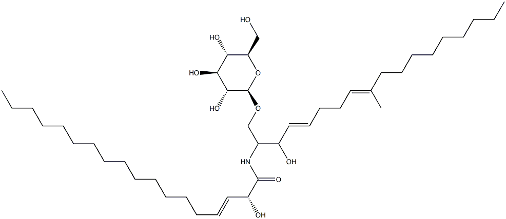 N-2'-hydroxy-3'-trans-octadecenoyl-1-o-beta-D-glucosyl- 9-methyl-cis-4,x-8-sphingadienine 结构式