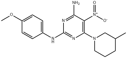 N~2~-(4-methoxyphenyl)-6-(3-methylpiperidin-1-yl)-5-nitropyrimidine-2,4-diamine 结构式