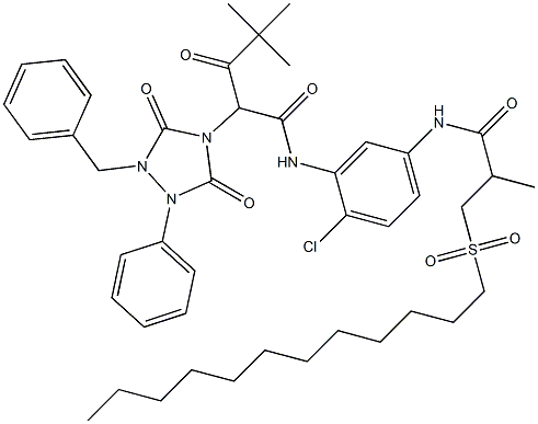 N-[2-Chloro-5-[[3-(dodecylsulfonyl)-2-methyl-1-oxopropyl]amino]phenyl]-α-(2,2-dimethyl-1-oxopropyl)-3,5-dioxo-1-phenyl-2-(phenylmethyl)-1,2,4-triazolidine-4-acetamide 结构式