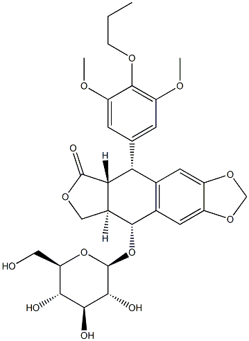 (5R,5aα)-5,8,8aβ,9-Tetrahydro-9β-(β-D-glucopyranosyloxy)-5β-(3,5-dimethoxy-4-propoxyphenyl)furo[3',4':6,7]naphtho[2,3-d]-1,3-dioxol-6(5aH)-one 结构式