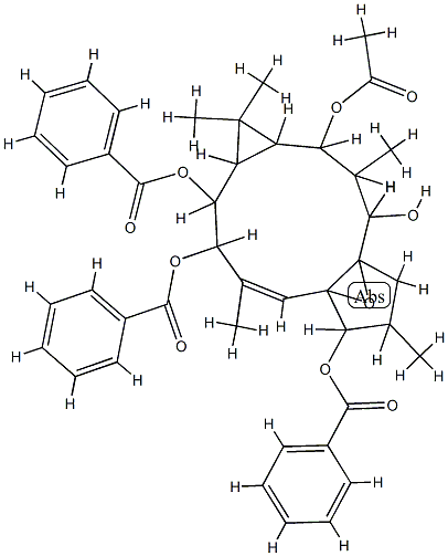 1,1a,2,3,4,6,7,10,11,11a-Decahydro-1,1,3,6,9-pentamethyl-4a,7a-epoxy-5H-cyclopenta[a]cyclopropa[f]cycloundecene-2,4,7,10,11-pentol 2-acetate 7,10,11-tribenzoate 结构式