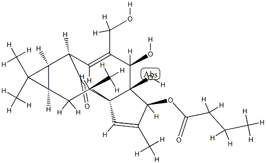 Butyric acid (1aR)-1aα,2β,5,5a,6,9,10,10aα-octahydro-5β,5aβ-dihydroxy-4-hydroxymethyl-1,1,7,9α-tetramethyl-11-oxo-1H-2α,8aα-methanocyclopenta[a]cyclopropa[e]cyclodecen-6β-yl ester 结构式