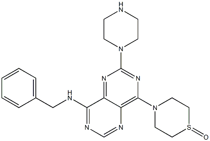 N-benzyl-7-(1-oxo-1,4-thiazinan-4-yl)-9-piperazin-1-yl-3,5,8,10-tetraz abicyclo[4.4.0]deca-2,4,7,9,11-pentaen-2-amine 结构式