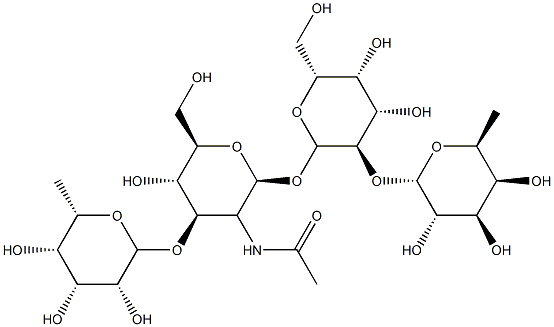 O-alpha fucopyranosyl-(1-2)-O-beta-galactopyranosyl-(1-3)-O-(alpha-fucopyranosyl)-(1-4)-2-acetamido-2-deoxy-glucopyranose 结构式