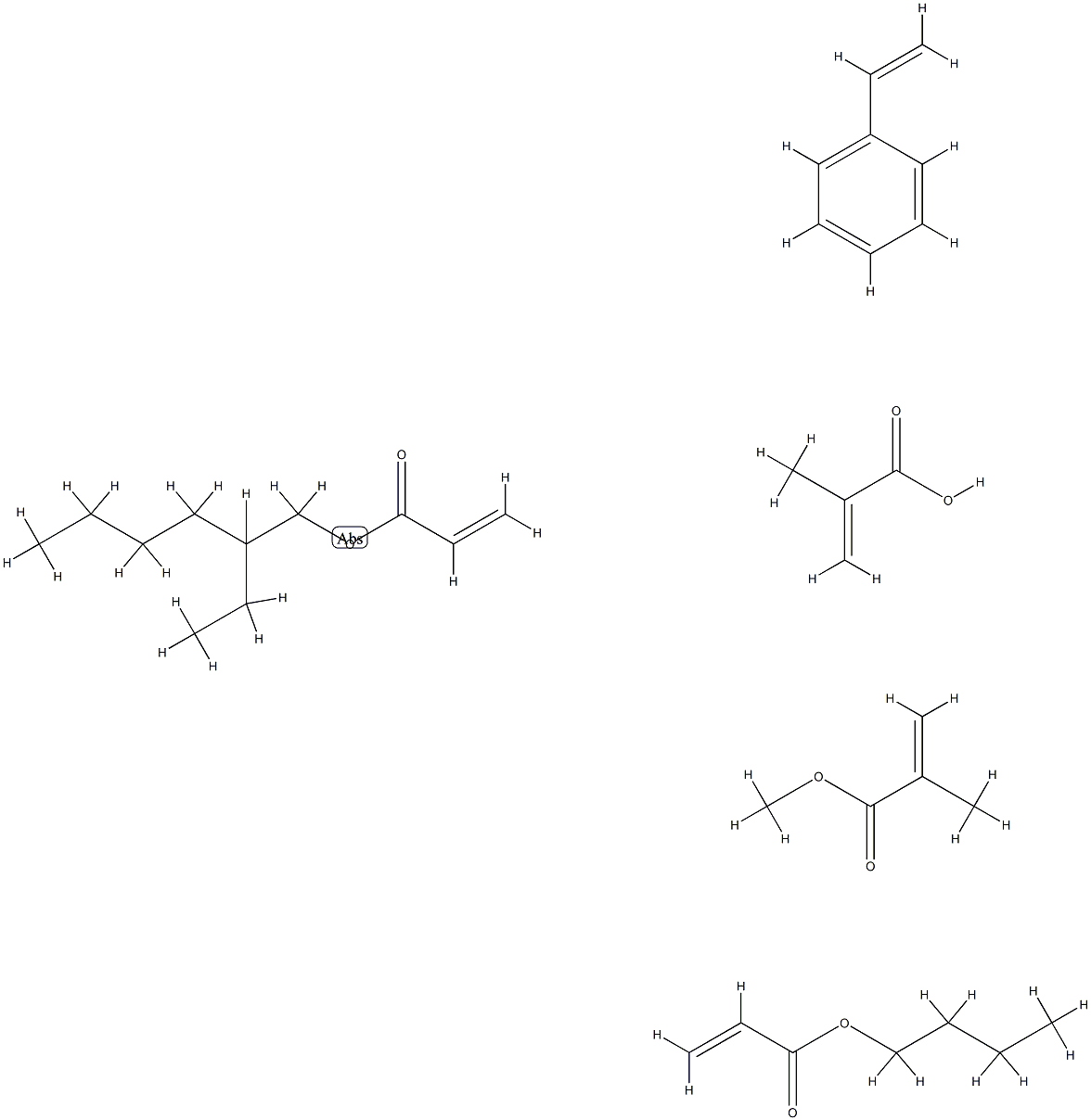 2-Propenoic acid, 2-methyl-, polymer with butyl 2-propenoate, ethenylbenzene, 2-ethylhexyl 2-propenoate and methyl 2-methyl-2-propenoate 结构式