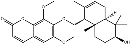 7-[[(1R)-(1,4,4aα,5,6,7,8,8a-Octahydro-6β-hydroxy-2,5,5,8aβ-tetramethylnaphthalen)-1α-yl]methoxy]-6,8-dimethoxy-2H-1-benzopyran-2-one 结构式
