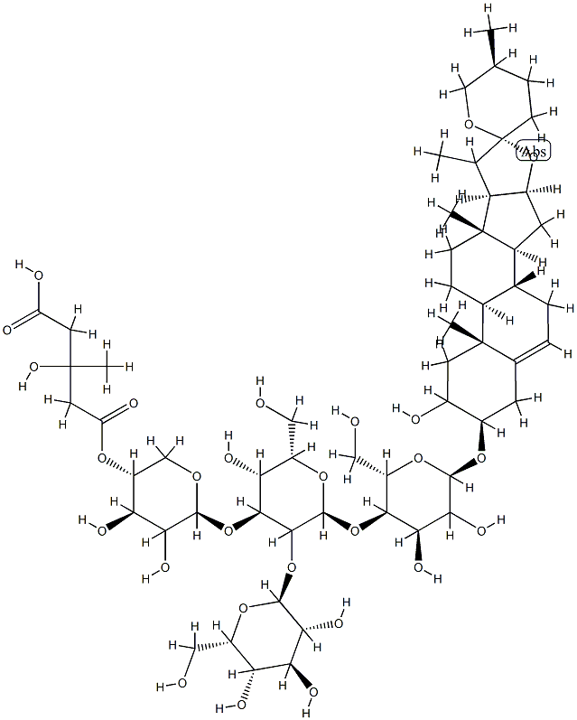 [(25R)-2α-Hydroxyspirost-5-en-3β-yl]4-O-[2-O-(β-D-glucopyranosyl)-3-O-[4-O-(4-carboxy-3-hydroxy-3-methylbutyryl)-β-D-xylopyranosyl]-β-D-glucopyranosyl]-β-D-galactopyranoside 结构式