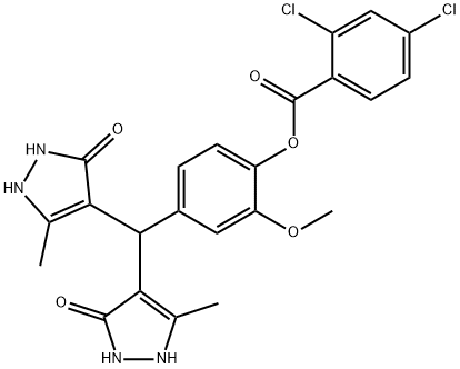 4-[bis(5-hydroxy-3-methyl-1H-pyrazol-4-yl)methyl]-2-methoxyphenyl 2,4-dichlorobenzoate 结构式