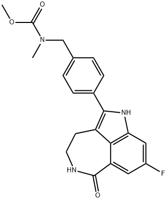 methyl (4-(8-fluoro-1-oxo-2,3,4,6-tetrahydro-1H-azepino[5,4,3-cd]indol-5-yl)benzyl)(methyl)carbamate 结构式